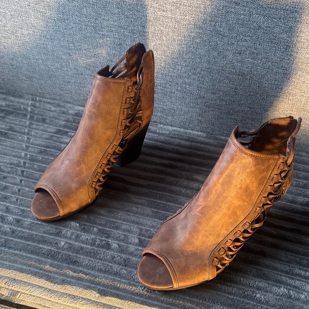 Brown Peep-Toe Ankle Boots